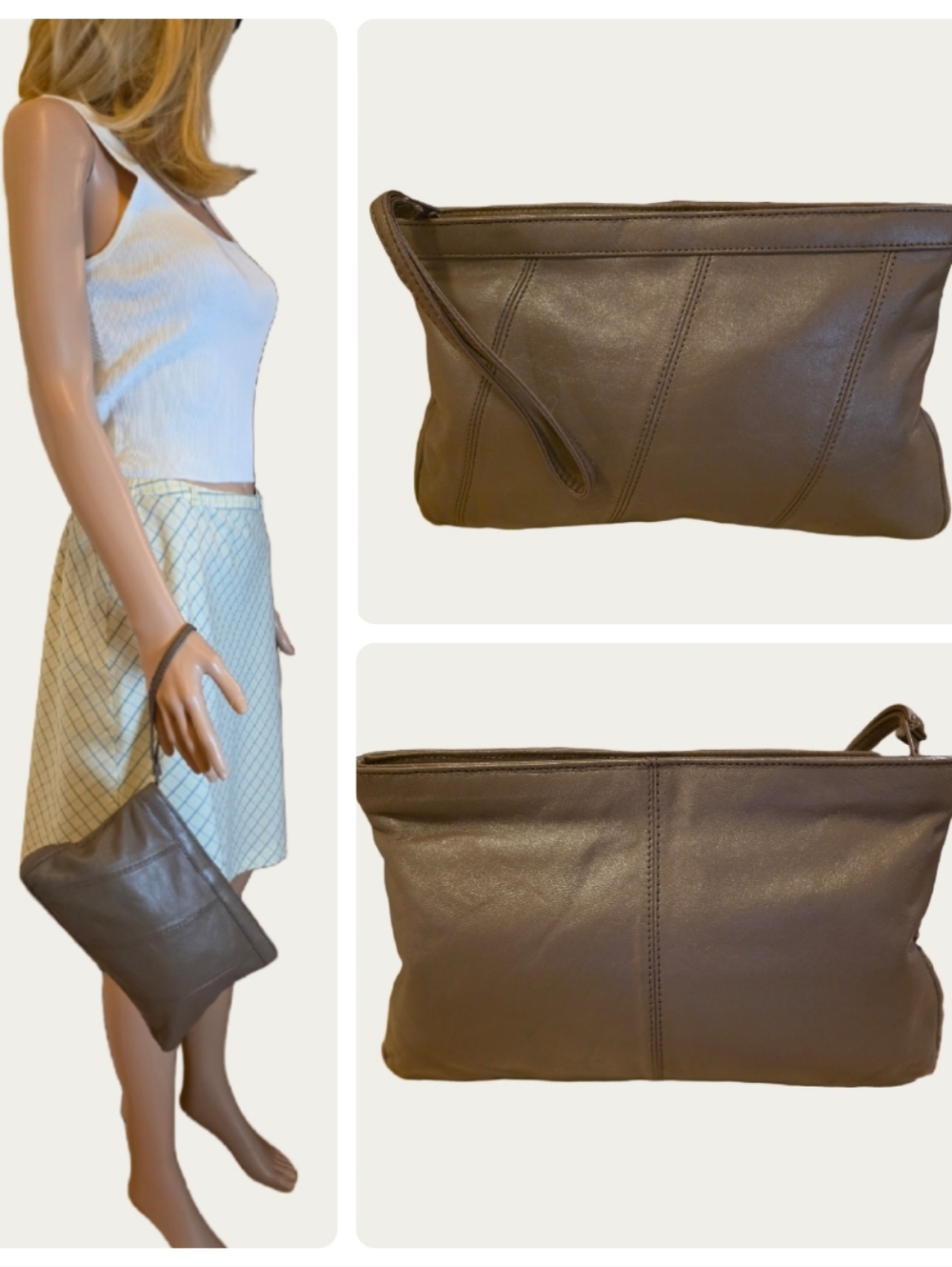 Vintage 80's Brenalini by Jonotti Brown Leather Wristlet Clutch Bag Butter Soft